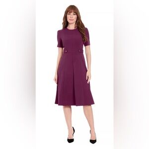 London Times Fit & Flare Scuba Crepe Midi Dress. Plum. Size 8 NEW